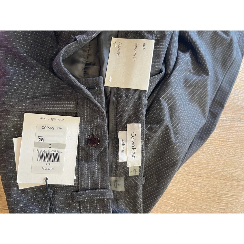 Calvin Klein Womens Pinstripe Modern Fit Wide Leg Dress Pants Grey Size 0 NWT